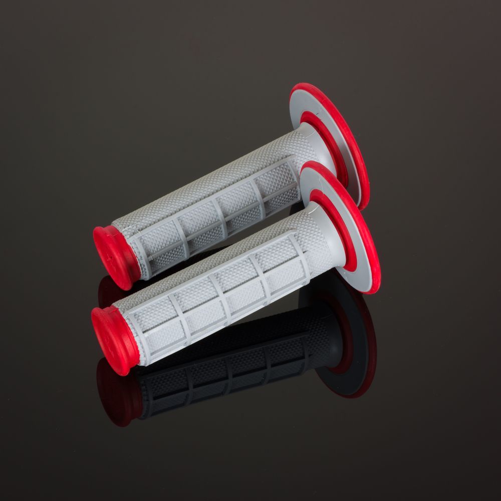 Dual Mx Grips | Half Waffle | Grey-red - Grafite Offroad