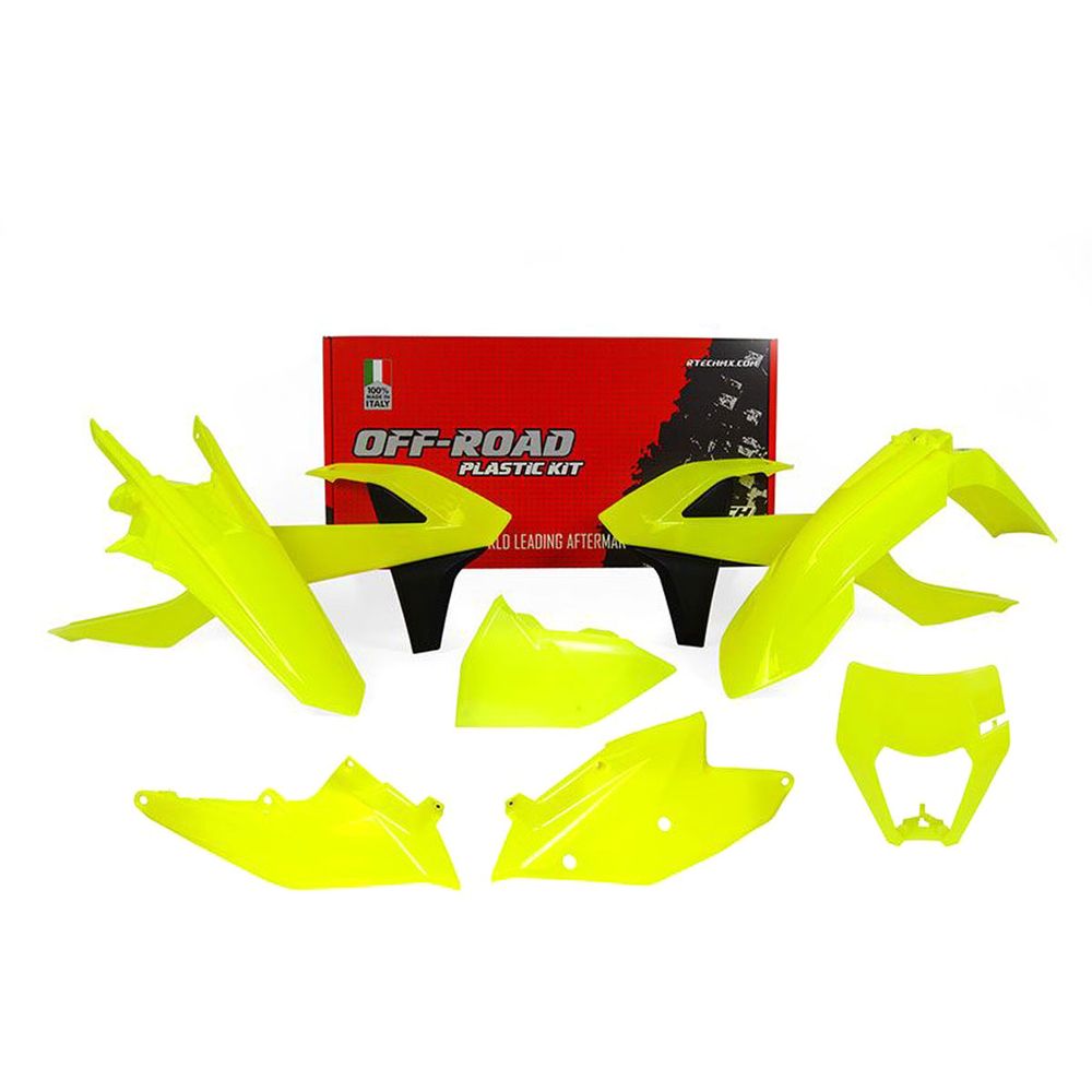 Plastics Kit 6 Pcs with Left Airbox Cover and Neon Yellow Headlight Plastic Neon Yellow Replica Ktm - Grafite Offroad