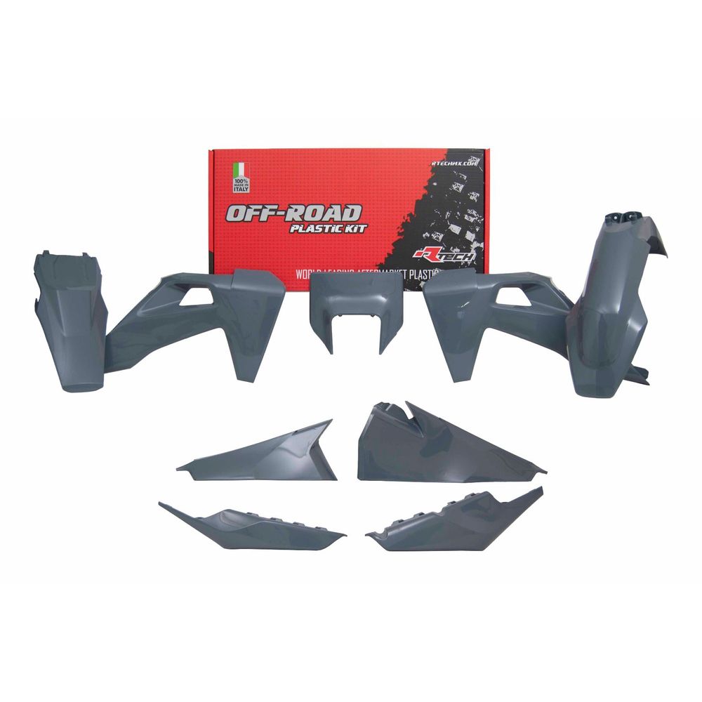 Plastics Kit 6 Pcs with Left Airbox Cover and Orange Headlight Plastic Quantum Grey - Grafite Offroad