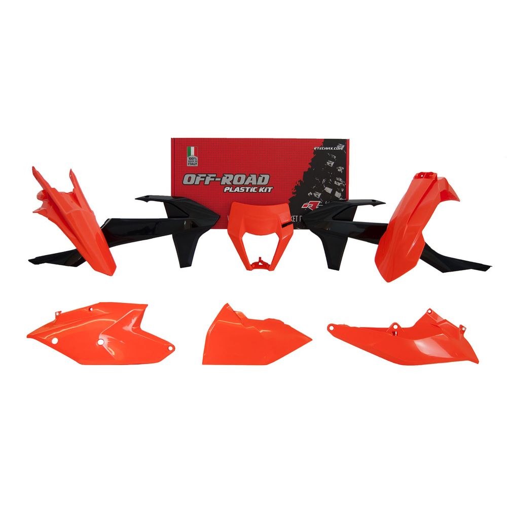 Plastics Kit 6 Pcs with Left Airbox Cover and Orange Headlight Plastic K Orange-black Replica Ktm - Grafite Offroad